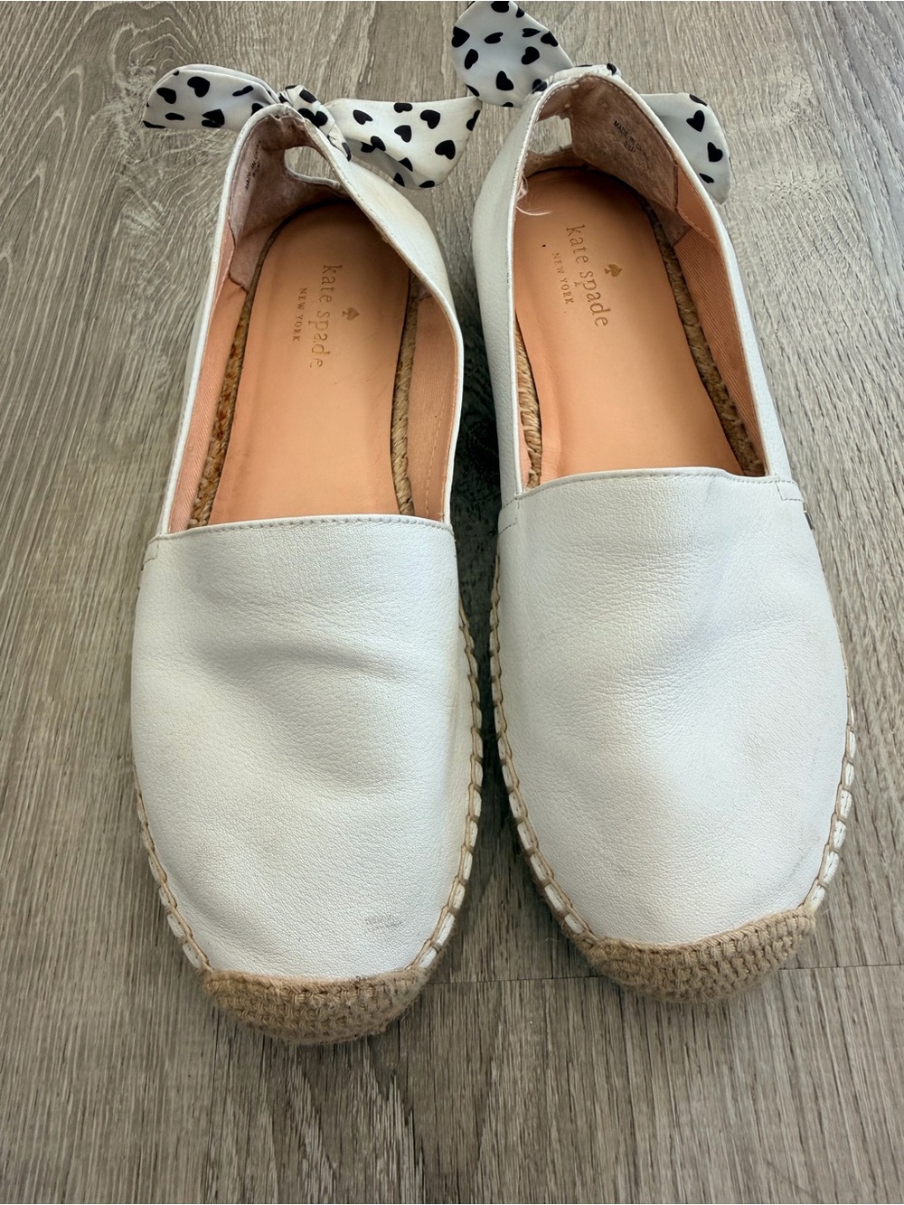 kate spade White Leather Espadrilles with Polka Dot Bow Accents